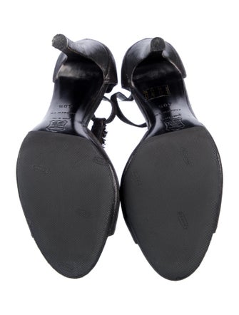 Andrew Gn Suede Feather Trim T-Strap Sandals