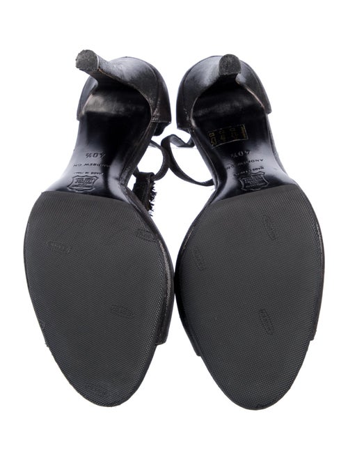 Andrew Gn Suede Feather Trim T-Strap Sandals