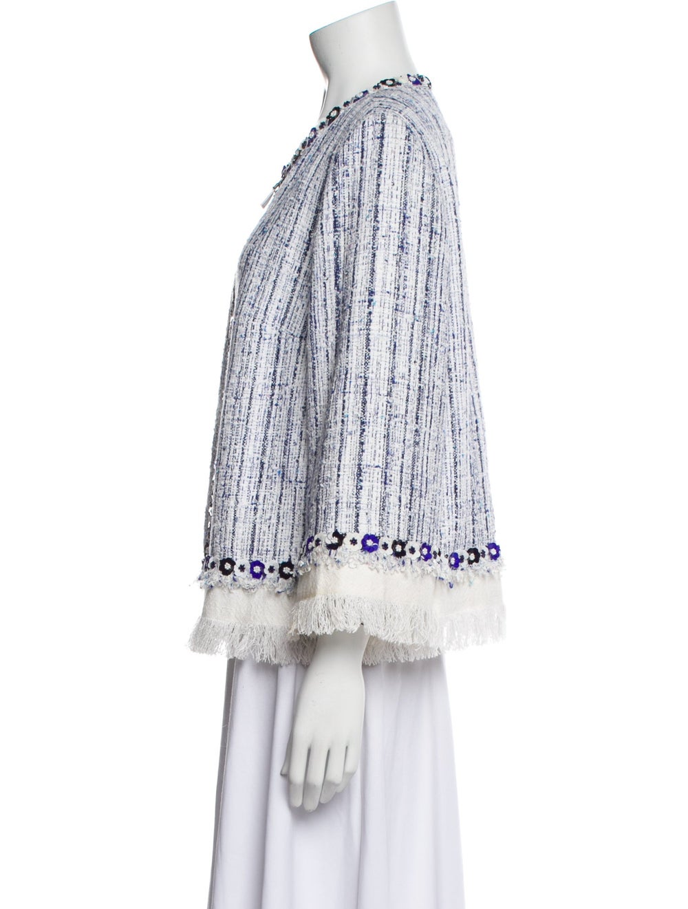 Andrew Gn Evening Jacket Blue Tweed Pattern Fring… - image 2