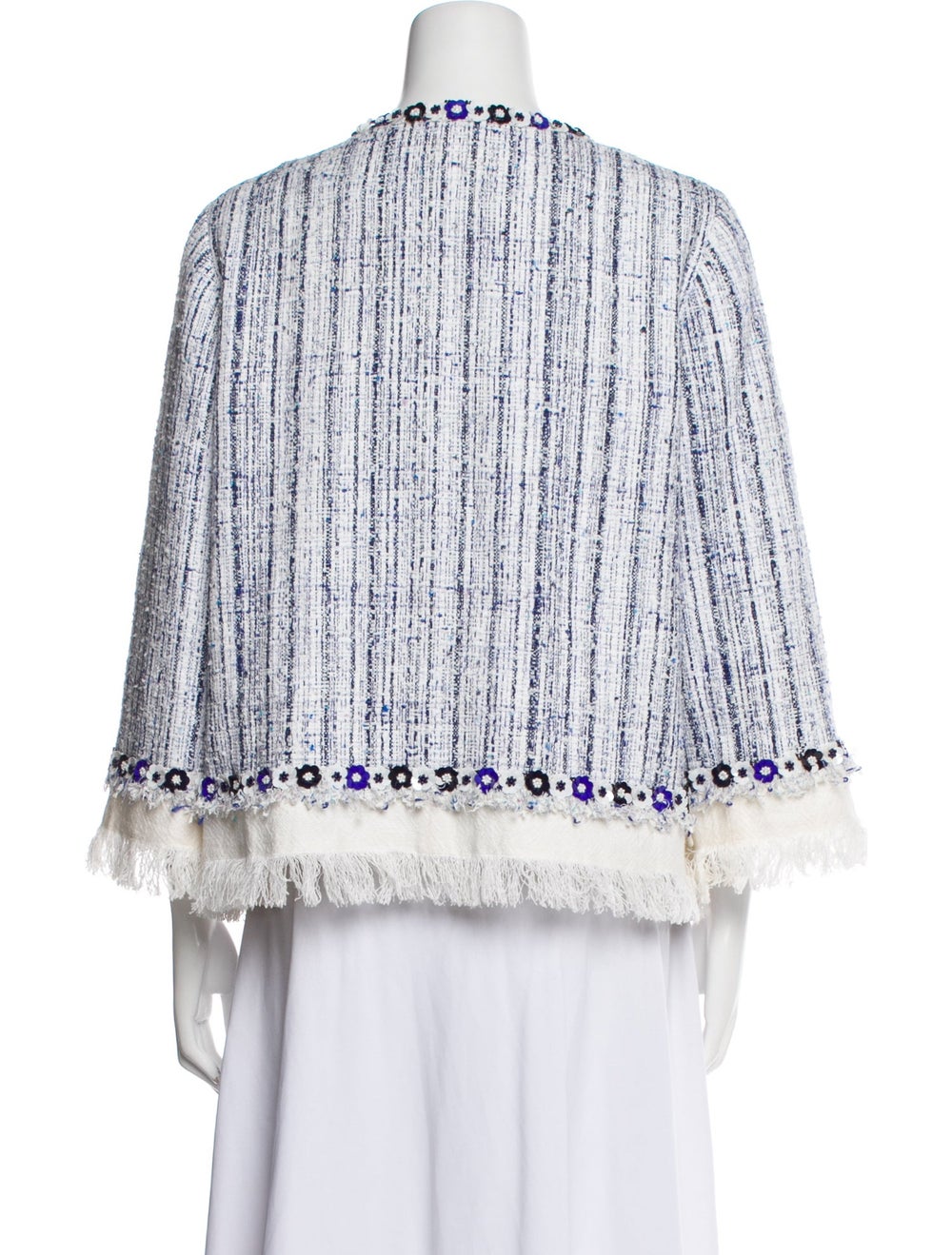 Andrew Gn Evening Jacket Blue Tweed Pattern Fring… - image 3