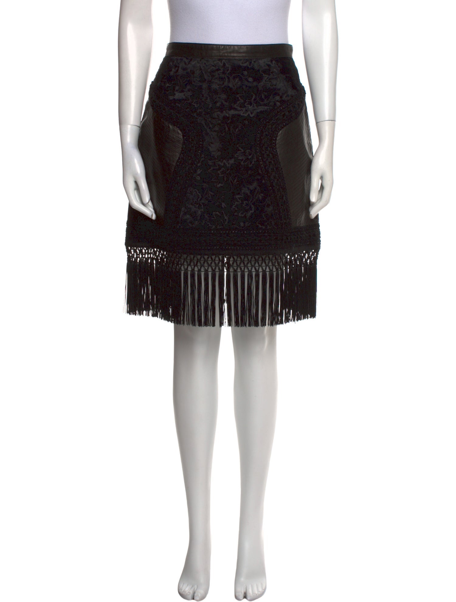 Andrew Gn Fringe Trim Accent Knee-Length Skirt