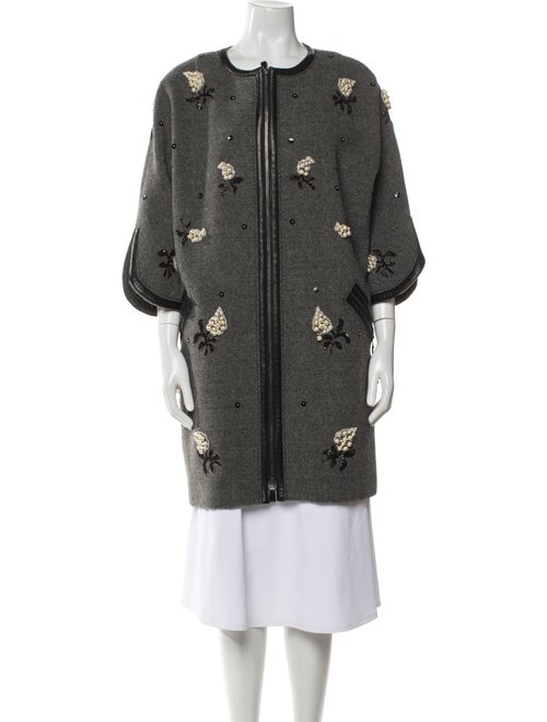 Andrew Gn Virgin Wool Floral Print Denim Jacket