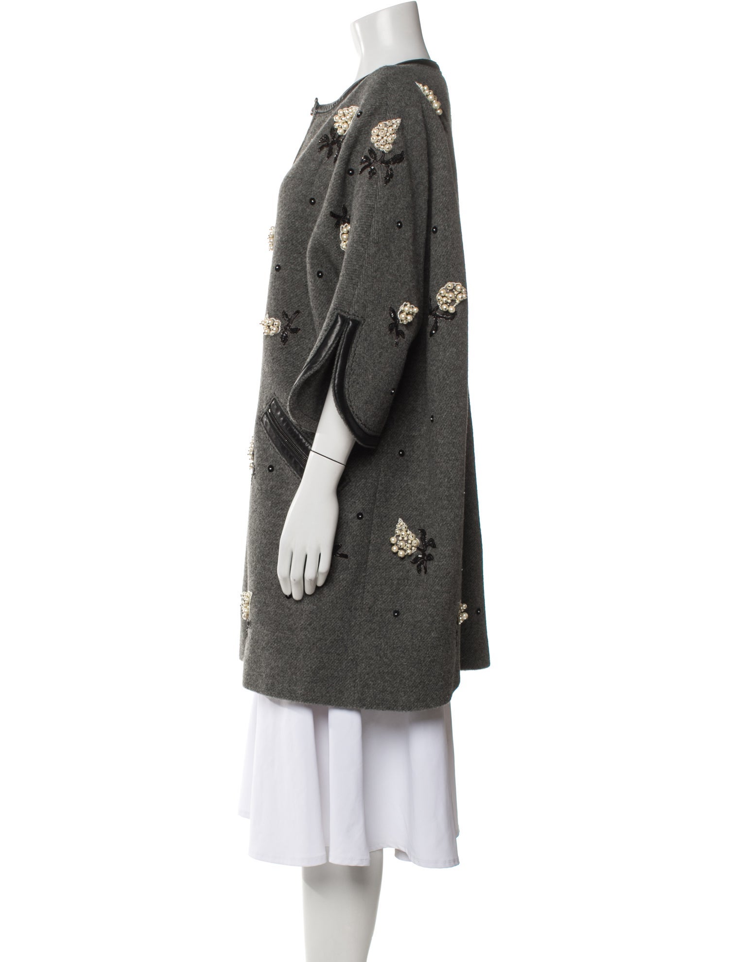 Andrew Gn Virgin Wool Floral Print Denim Jacket