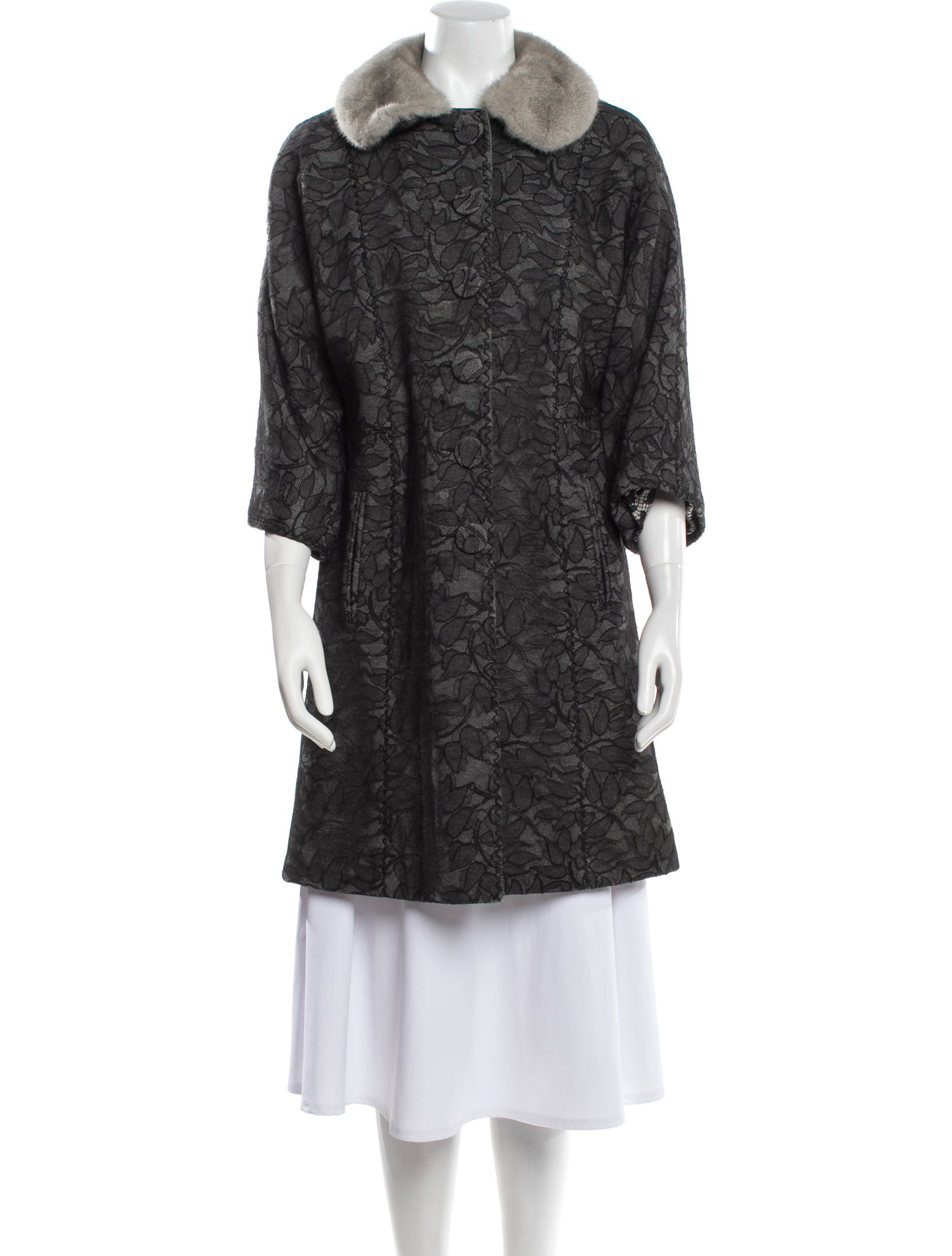 Andrew Gn Virgin Wool Lace Pattern Faux Fur Jacket