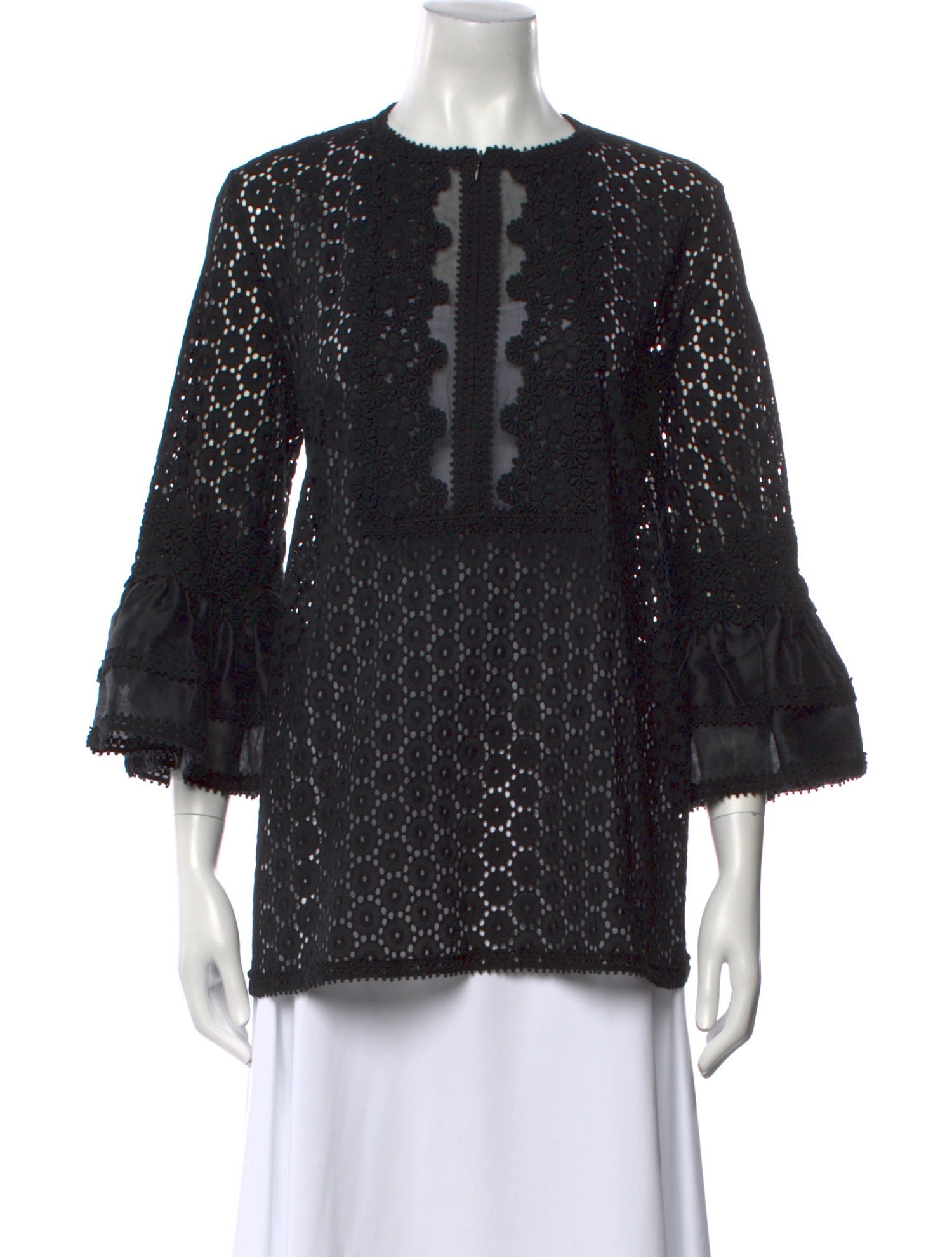 Andrew Gn Lace Pattern Crew Neck Blouse