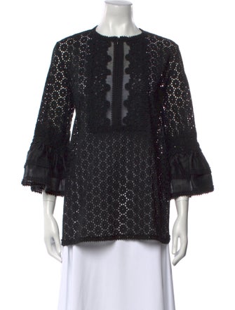 Andrew Gn Lace Pattern Crew Neck Blouse