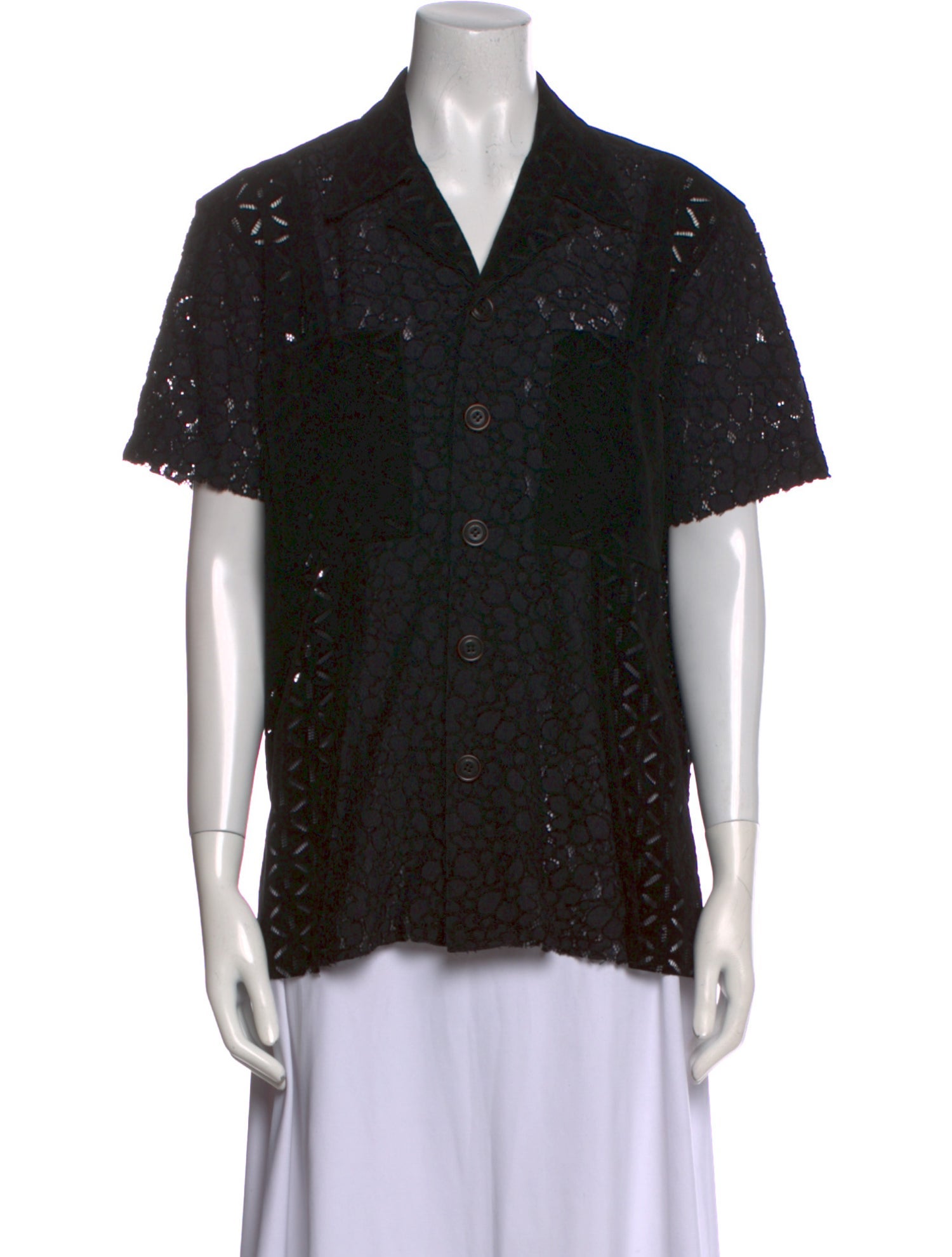 Andersson Bell Lace Pattern Short Sleeve Button-Up Top