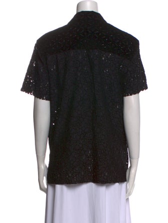 Andersson Bell Lace Pattern Short Sleeve Button-Up Top