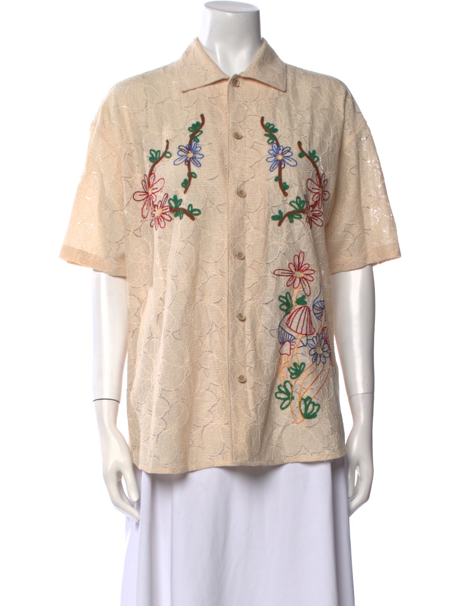 Andersson Bell Floral Print Short Sleeve Button-Up Top
