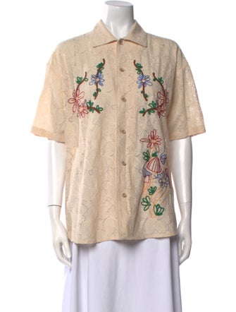 Andersson Bell Floral Print Short Sleeve Button-Up Top