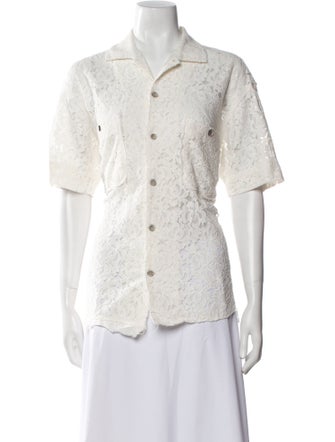 Andersson Bell Lace Pattern Short Sleeve Button-Up Top