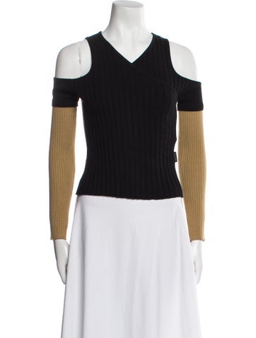 Pre-owned Andersson Bell Colorblock Pattern V-neck Top In Black