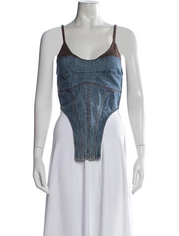 Pre-owned Andersson Bell Scoop Neck Sleeveless Crop Top In Blue