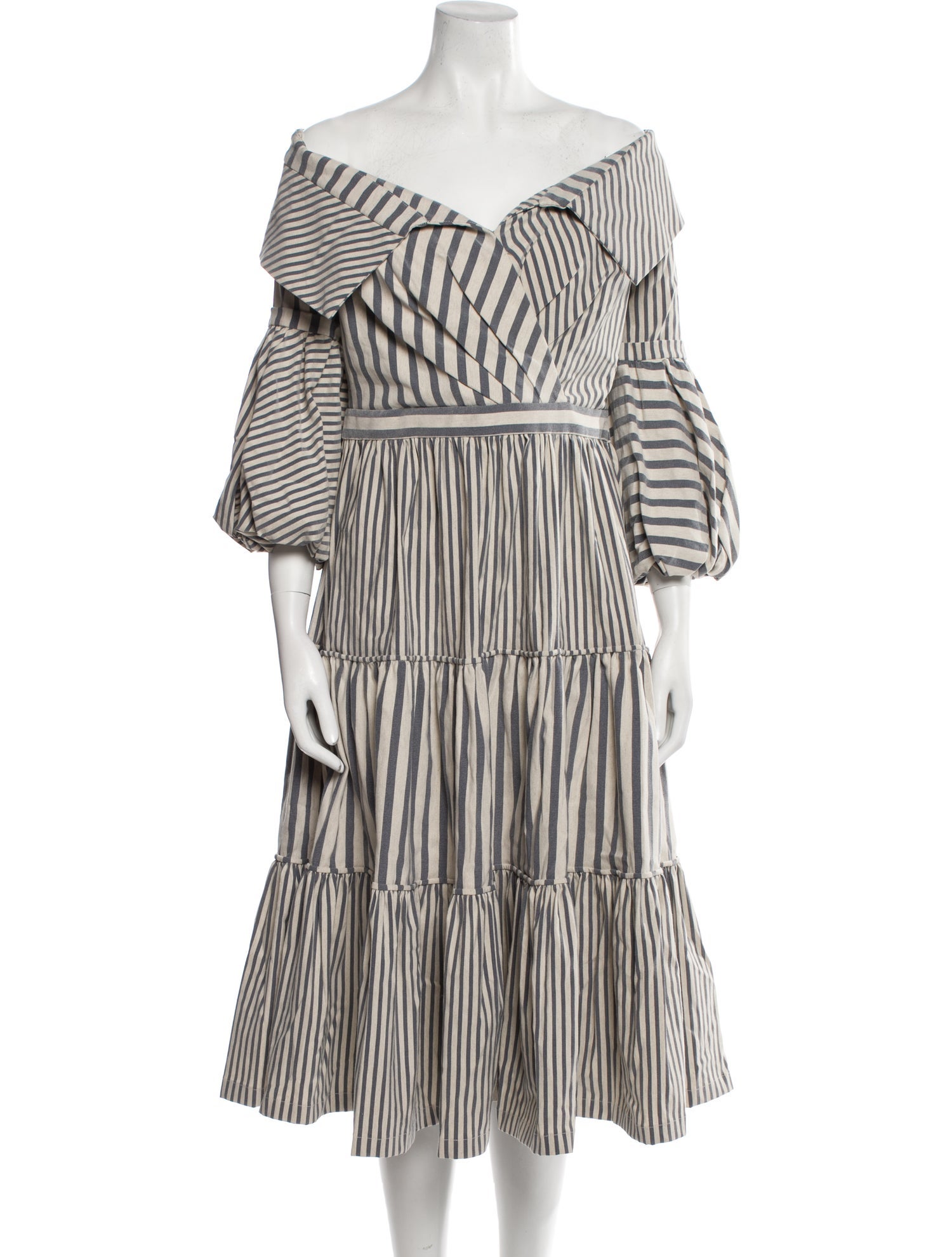 Andres Otalora Striped Midi Length Dress in Blue, Women's L Andres Otalora Striped Midi Length Dress in Blue, Women's L