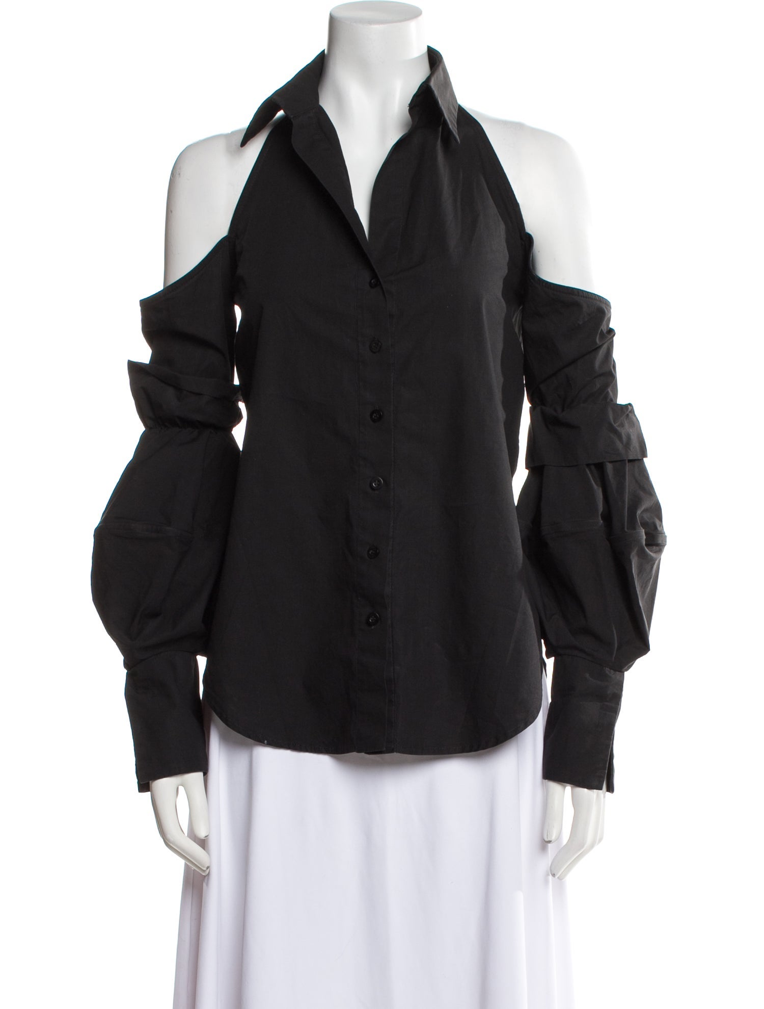 Andres Otalora Off-The-Shoulder Long Sleeve Button-Up Top