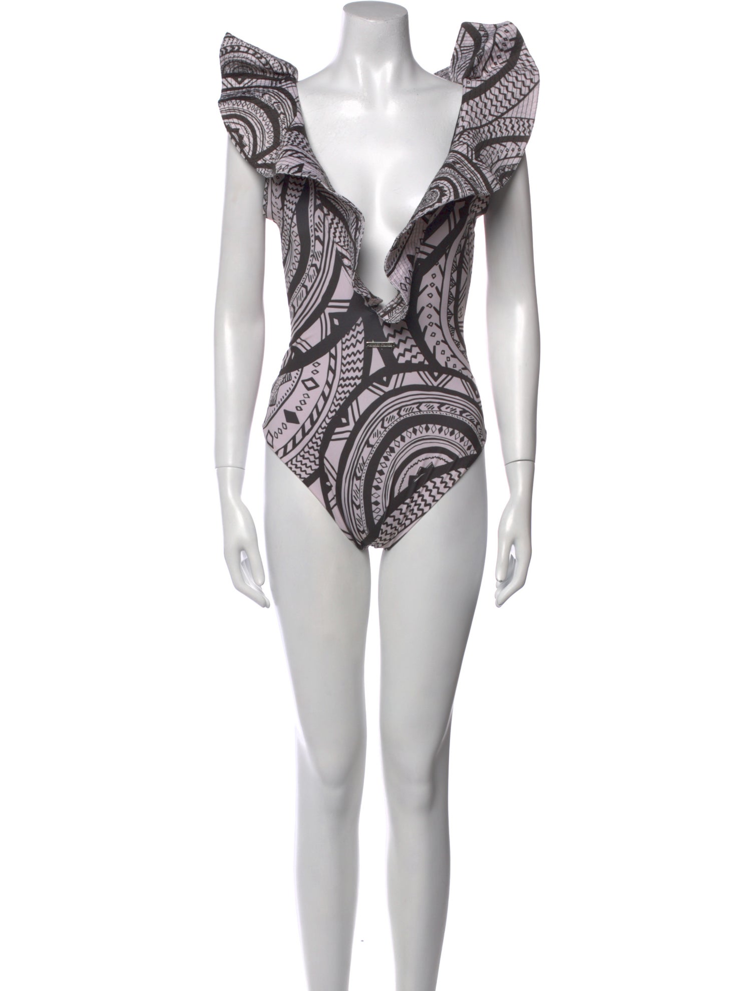 Andres Otalora Printed Ruffle Embellishment One-Piece