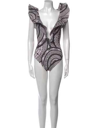 Andres Otalora Printed Ruffle Embellishment One-Piece