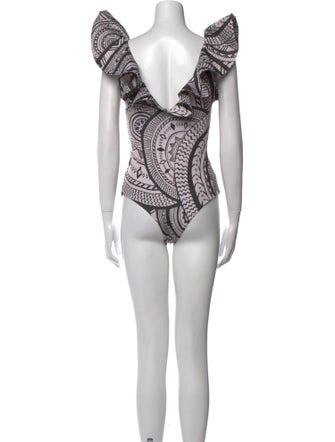 Andres Otalora Printed Ruffle Embellishment One-Piece