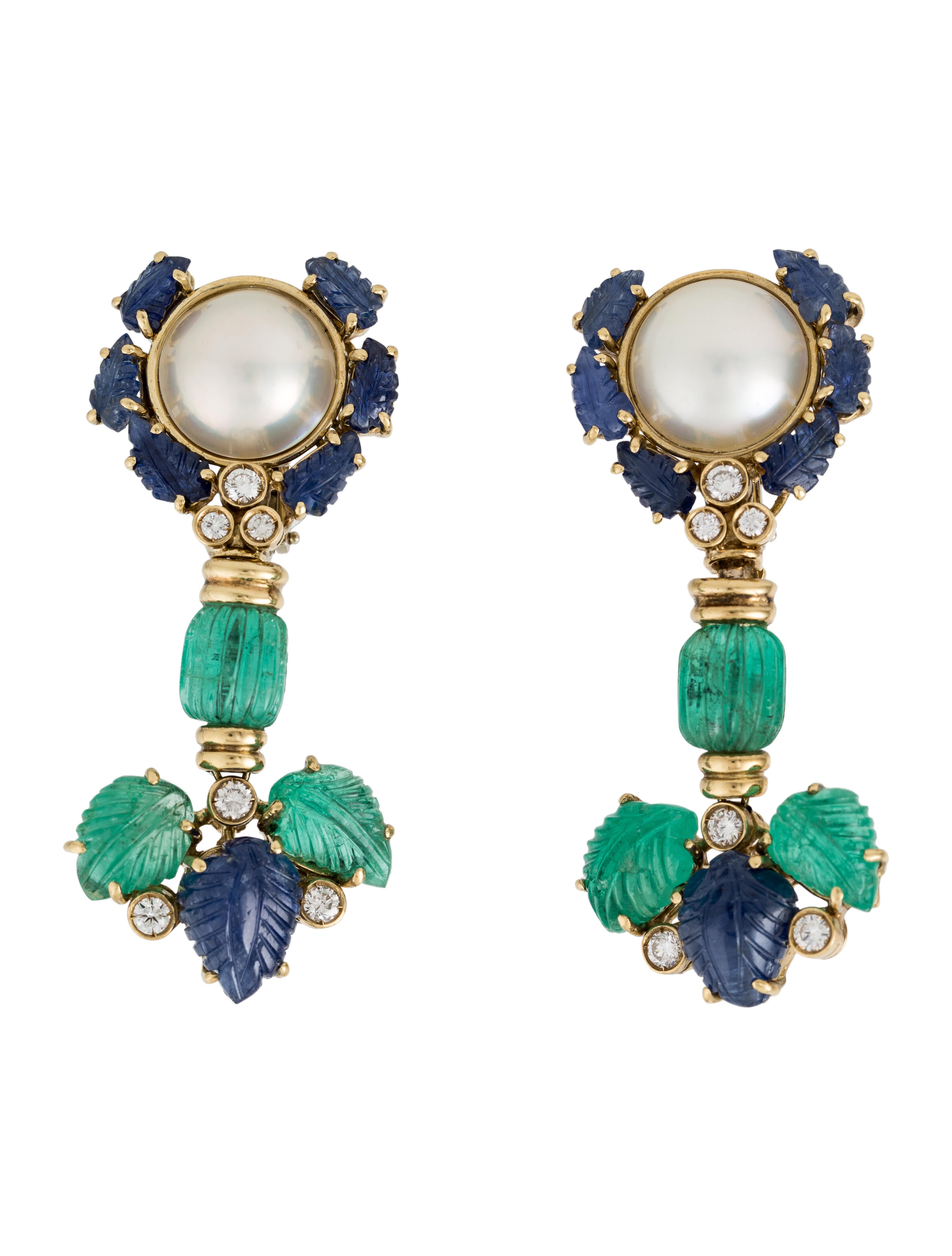 Earrings 18K Emerald & Diamond Drop Earrings RhodiumPlated 18K White