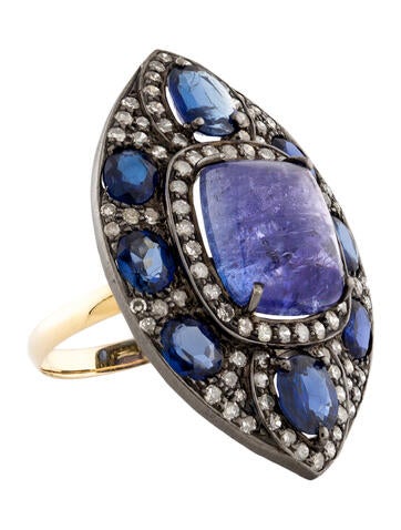 Andreoli Cocktail Ring Tanzanite, Sapphire & Diamond 6.5
