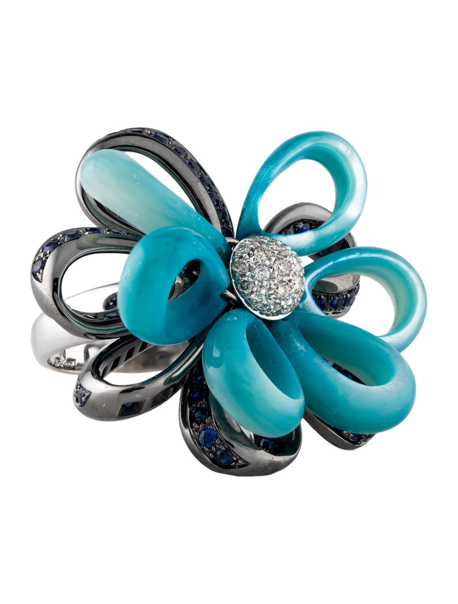 Andreoli 18K Dyed Mother of Pearl, Sapphire & Diamond Floral Cocktail Ring