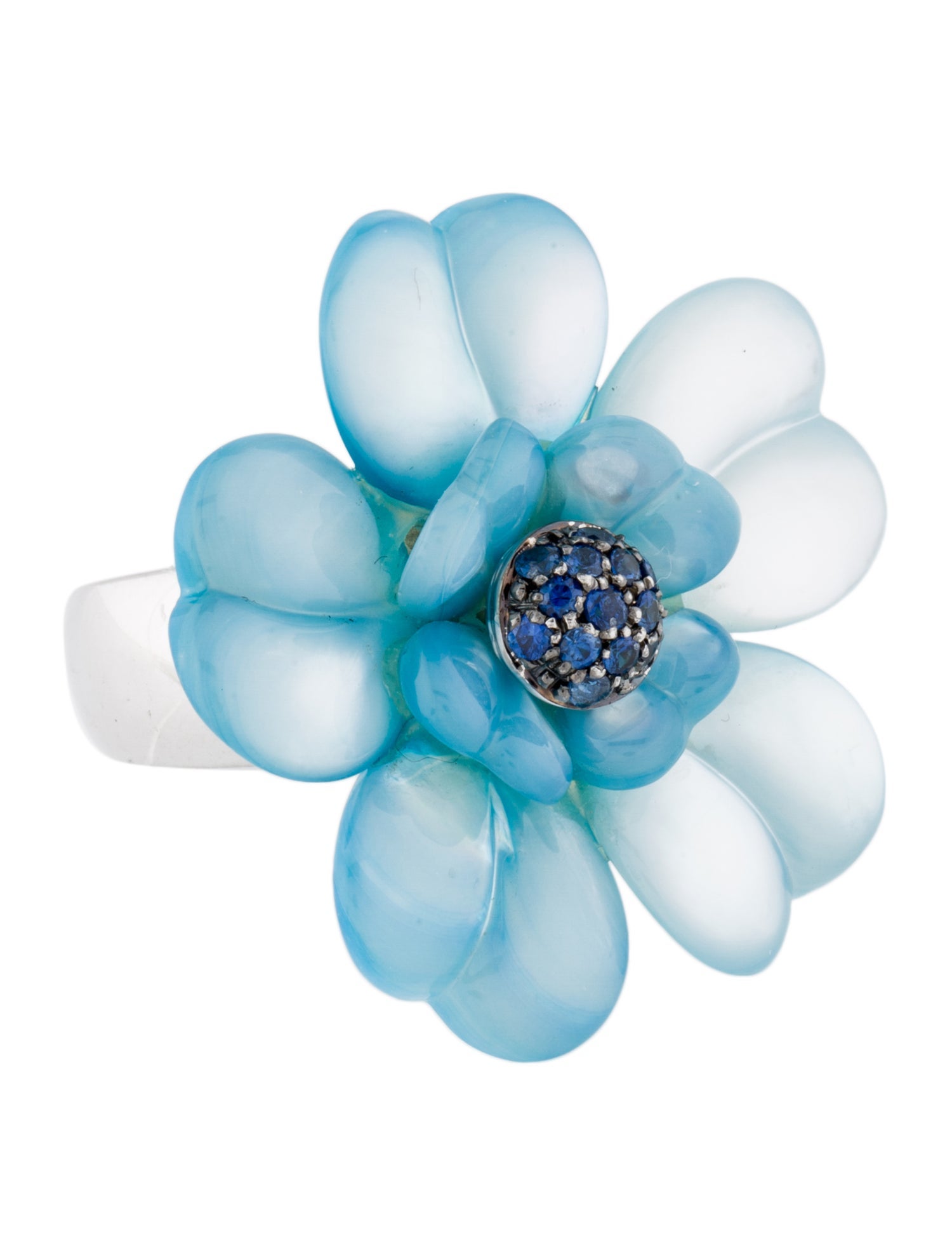 Andreoli 18K Dyed Mother of Pearl & Sapphire Floral Cocktail Ring