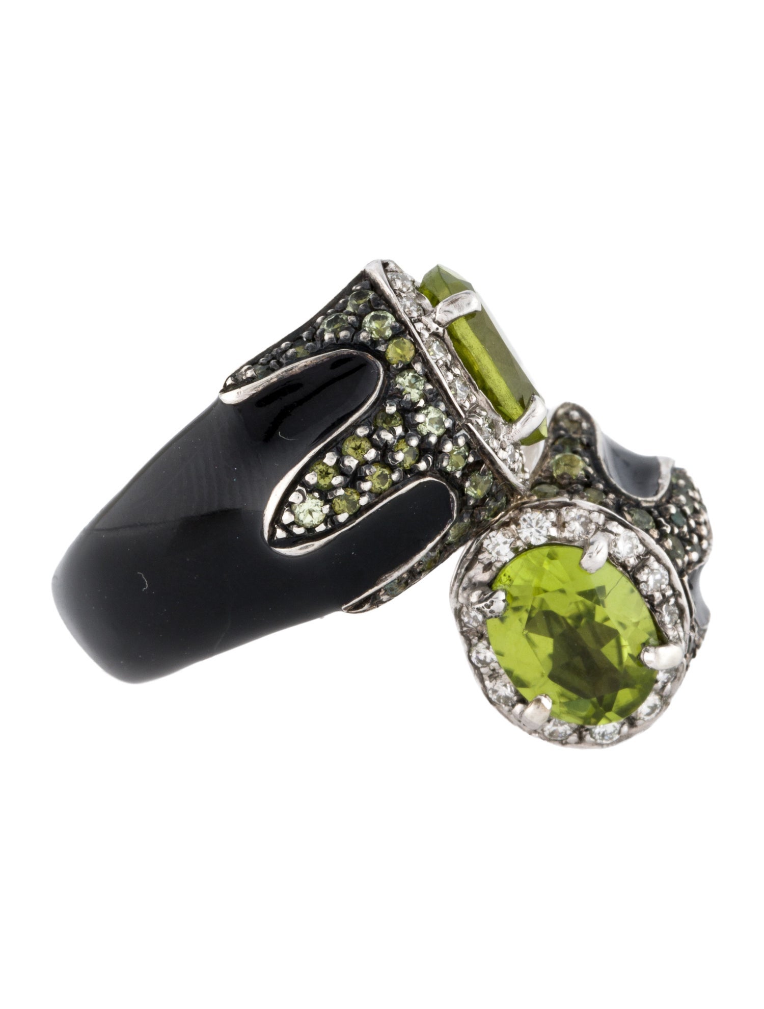 Andreoli Enamel, Peridot, & Diamond Bypass Ring