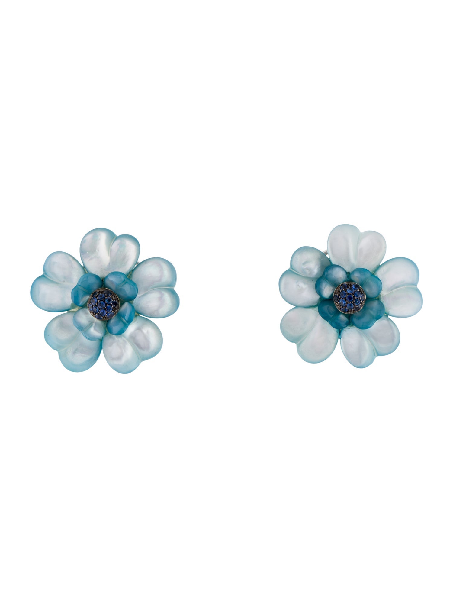 Andreoli 18K Dyed Mother of Pearl & Sapphire Flower Earclips