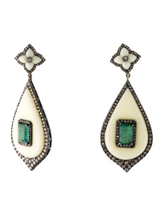 Andreoli Emerald, Diamond & Bakelite Drop Earrings