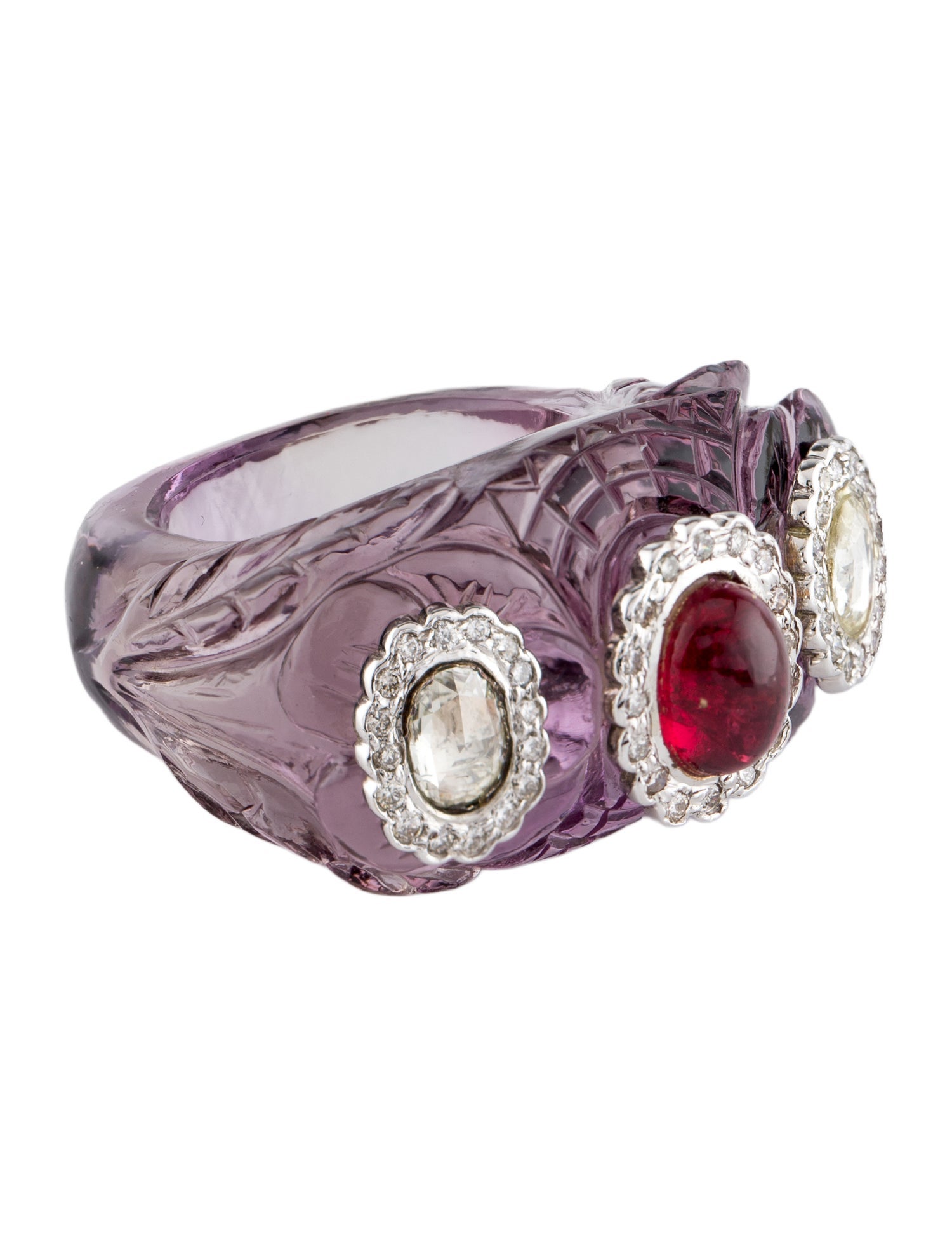 Andreoli 14K Spinel & Diamond Carved Amethyst Cocktail Ring