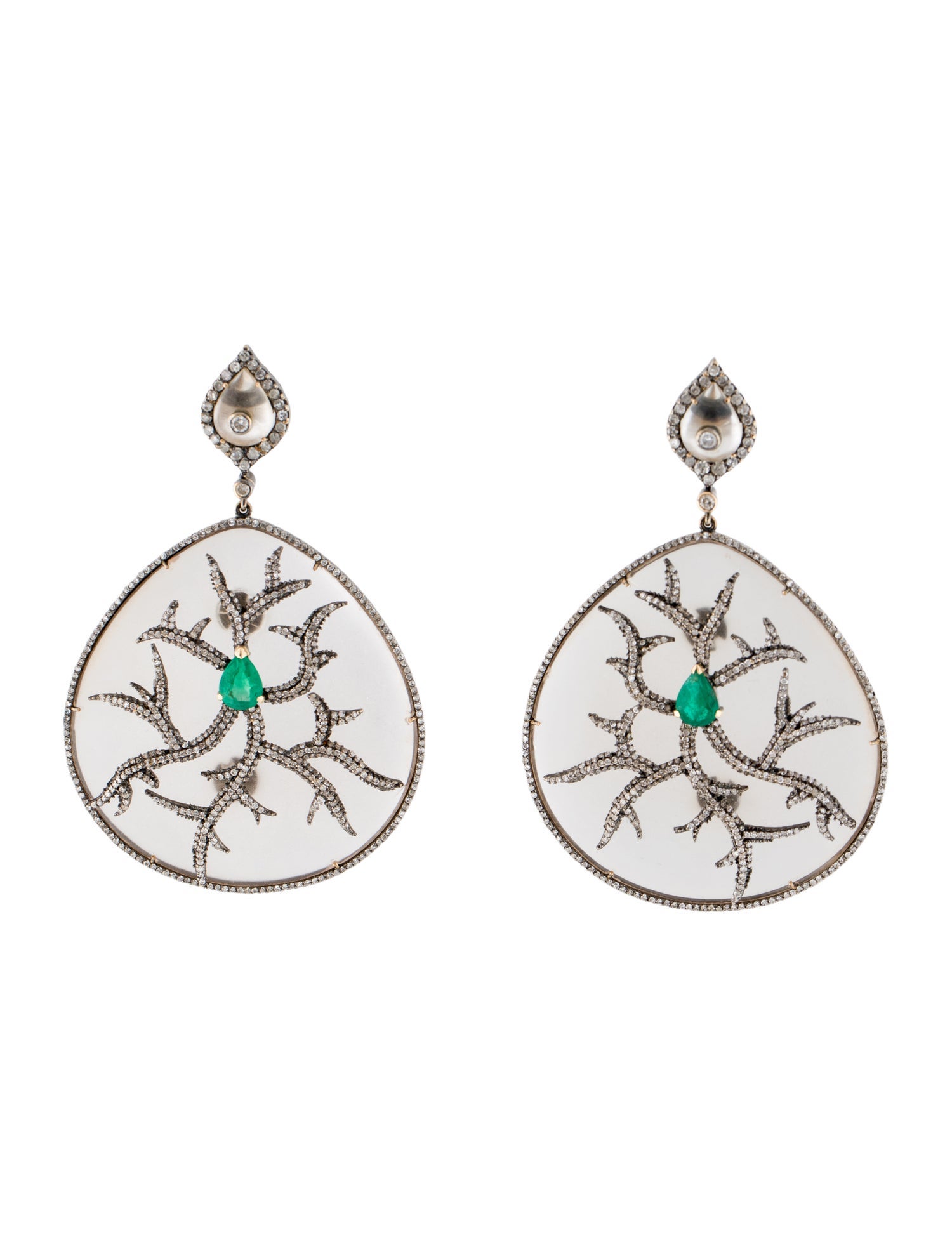 Andreoli 14K Emerald, Diamond, & Lucite Drop Earrings