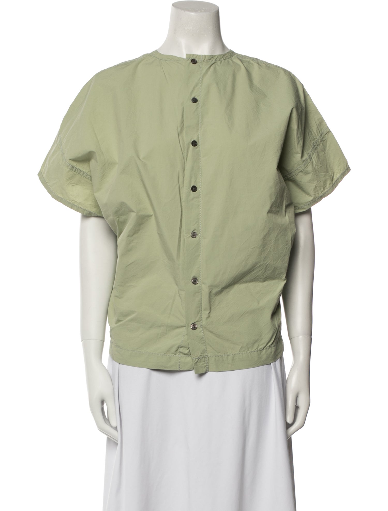 And Wander Crew Neck Short Sleeve Button-Up Top