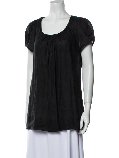 Anne Fontaine Linen Scoop Neck T-Shirt Black