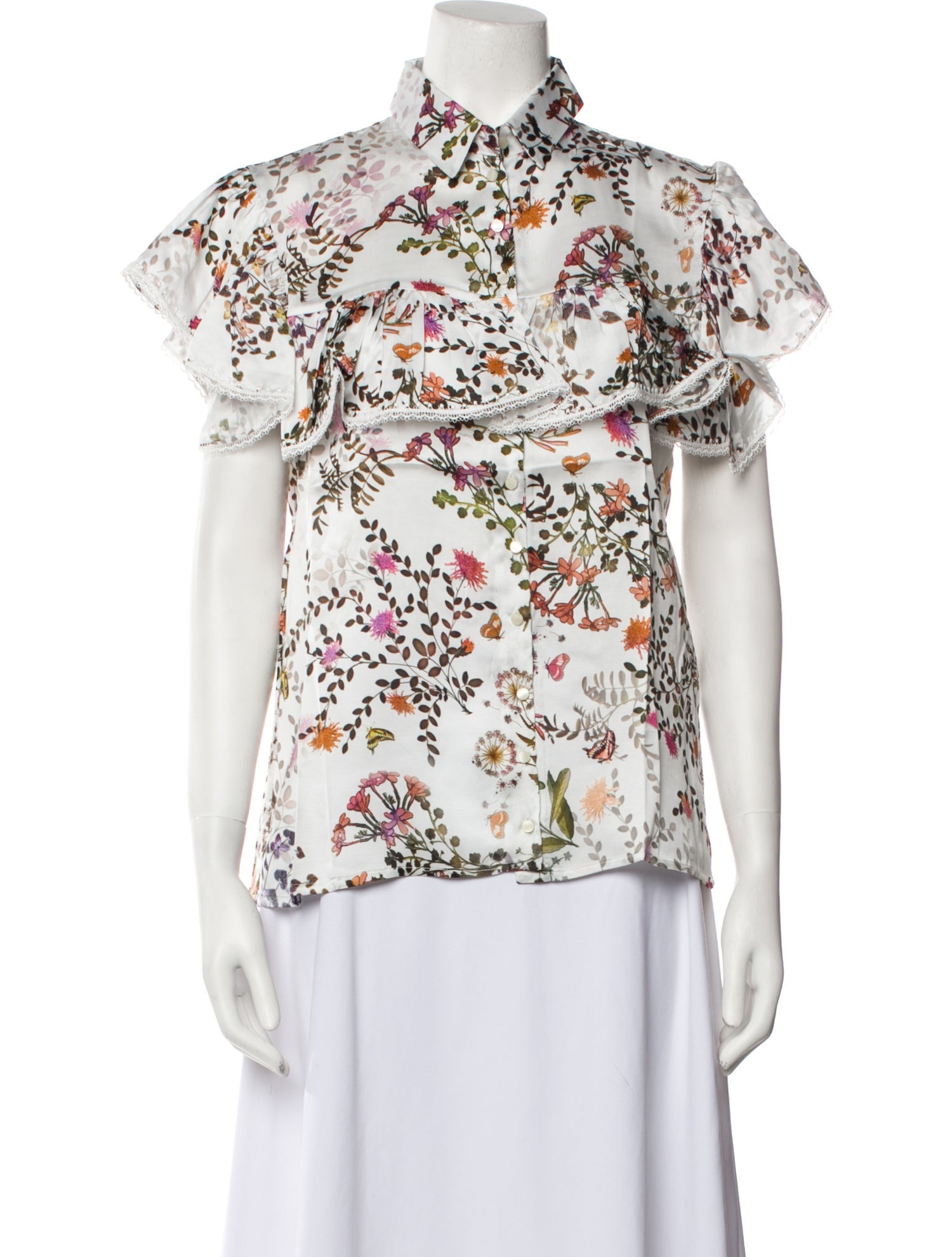 Anne Fontaine Floral Print Short Sleeve Button-Up Top