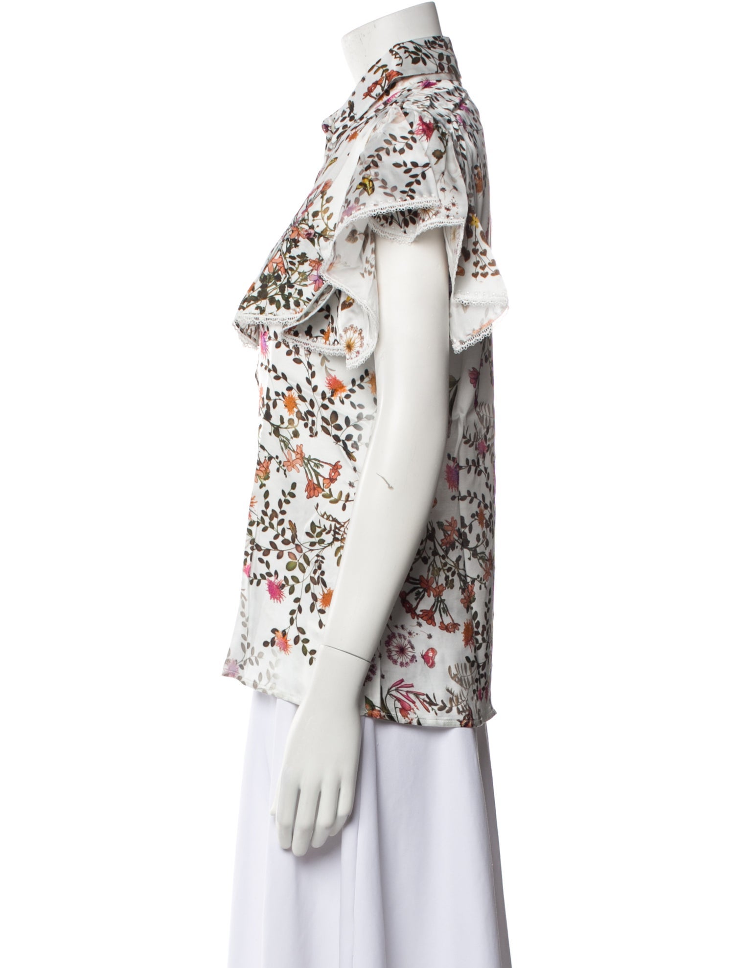 Anne Fontaine Floral Print Short Sleeve Button-Up Top