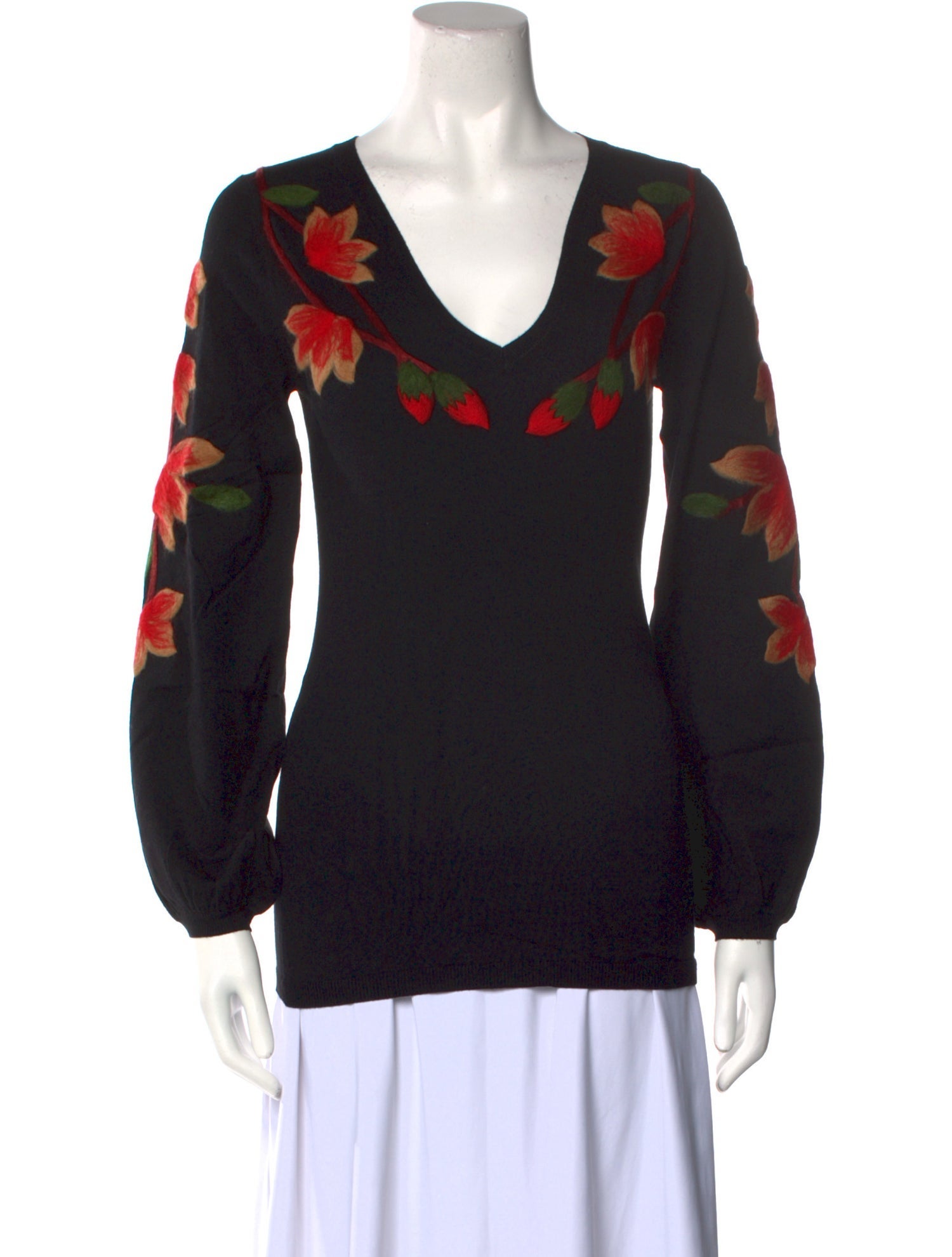 Anne Fontaine Graphic Print V-Neck Sweater w/ Tags