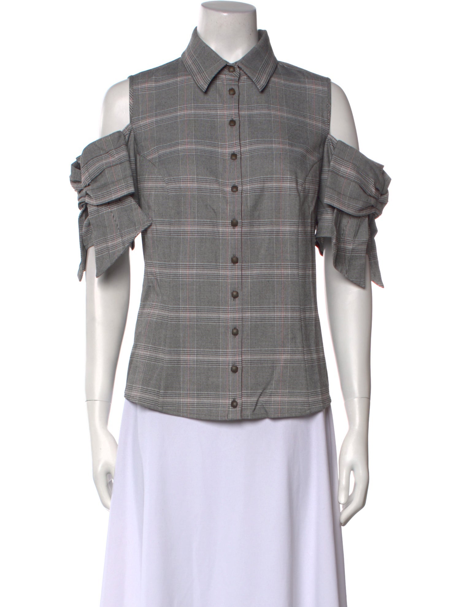 Anne Fontaine Plaid Print Short Sleeve Button-Up Top w/ Tags