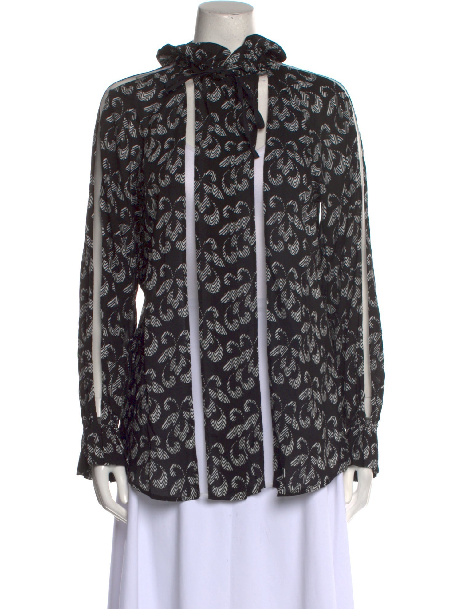 Anne Fontaine Printed Mock Neck Button-Up Top w/ Tags
