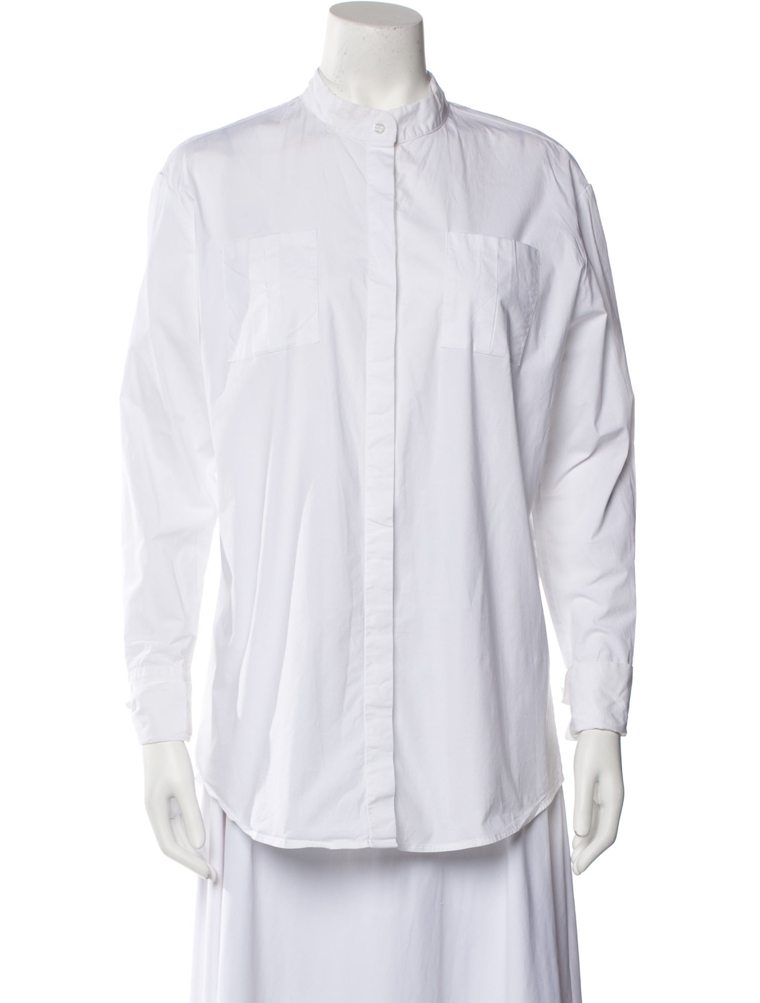 Anne Fontaine Mock Neck Long Sleeve Button-Up Top