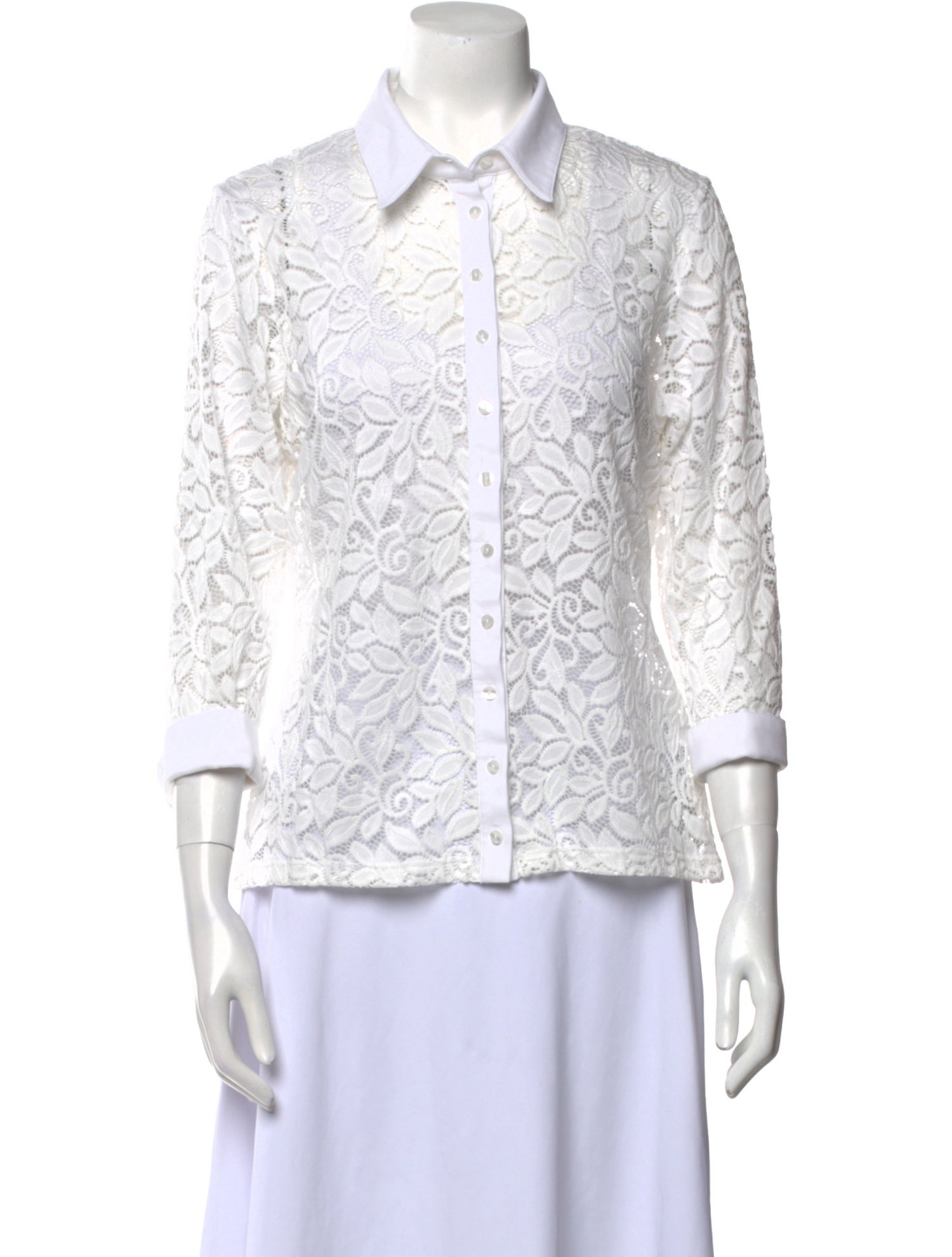Anne Fontaine Nylon Lace Pattern Button-Up Top