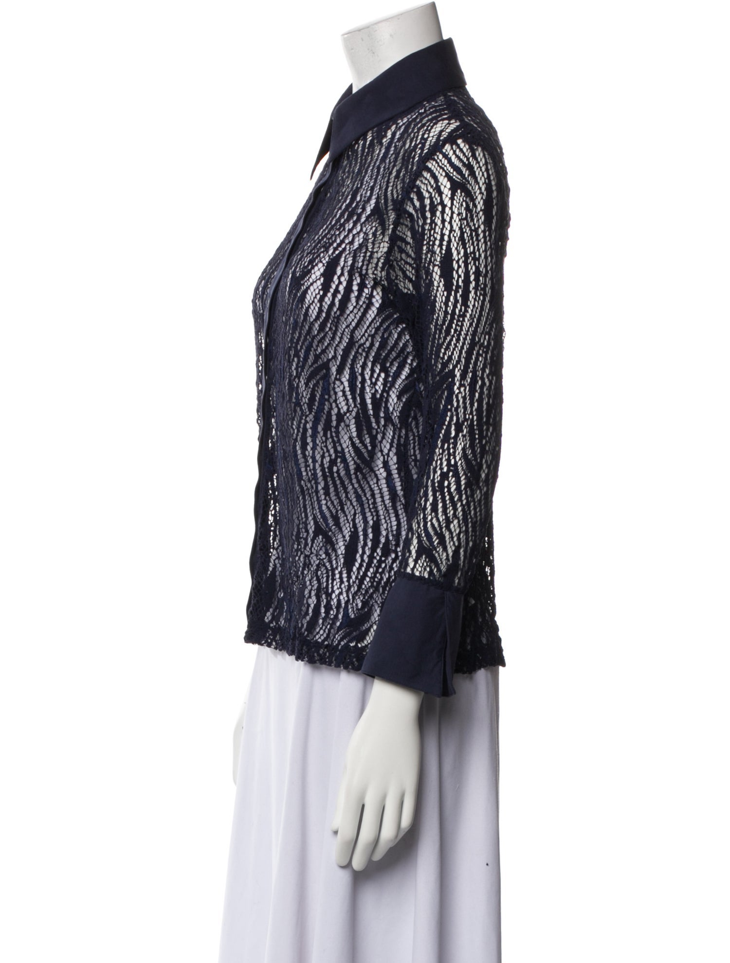 Anne Fontaine Printed Three-Quarter Sleeve Button-Up Top