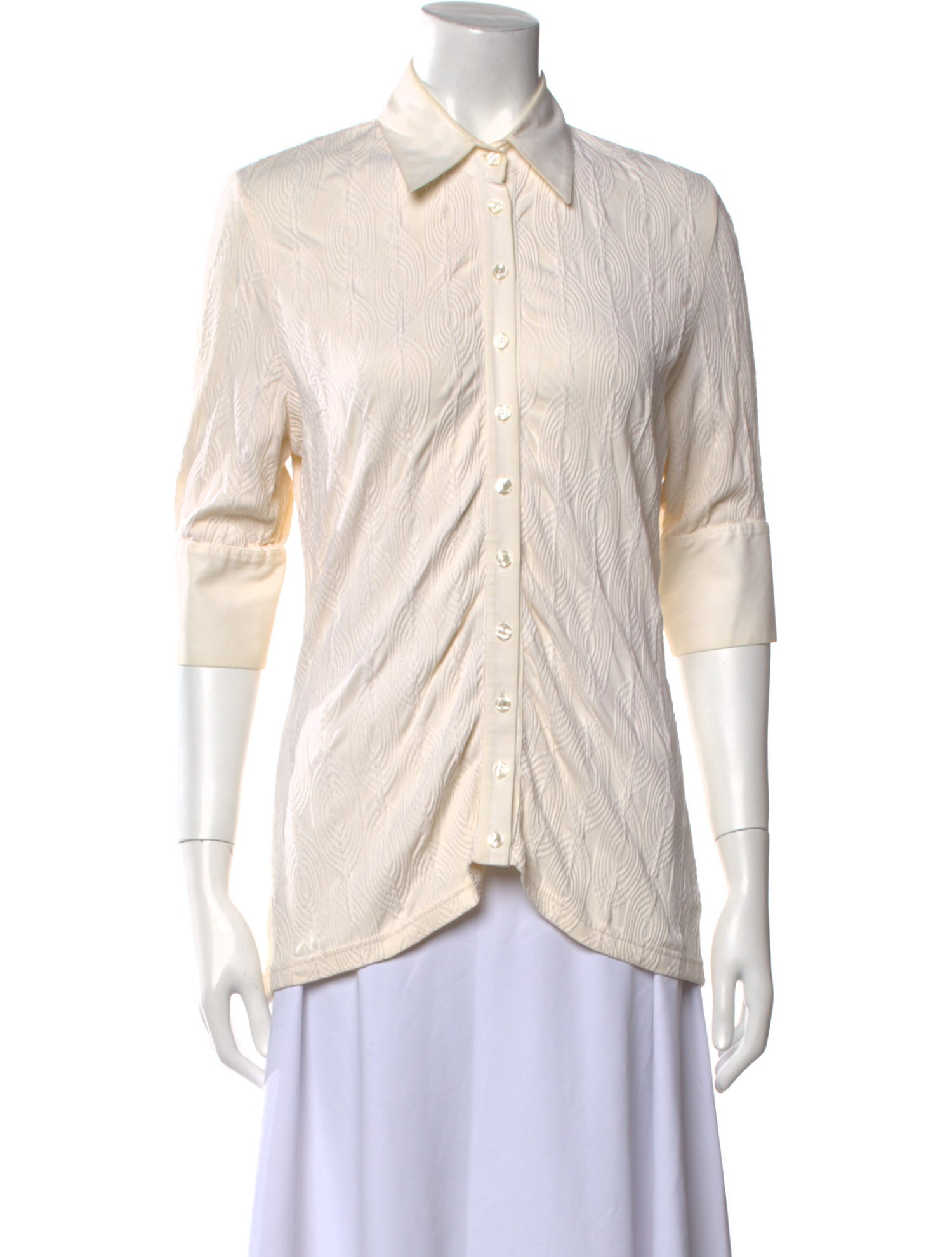 Anne Fontaine Nylon Three-Quarter Sleeve Button-Up Top