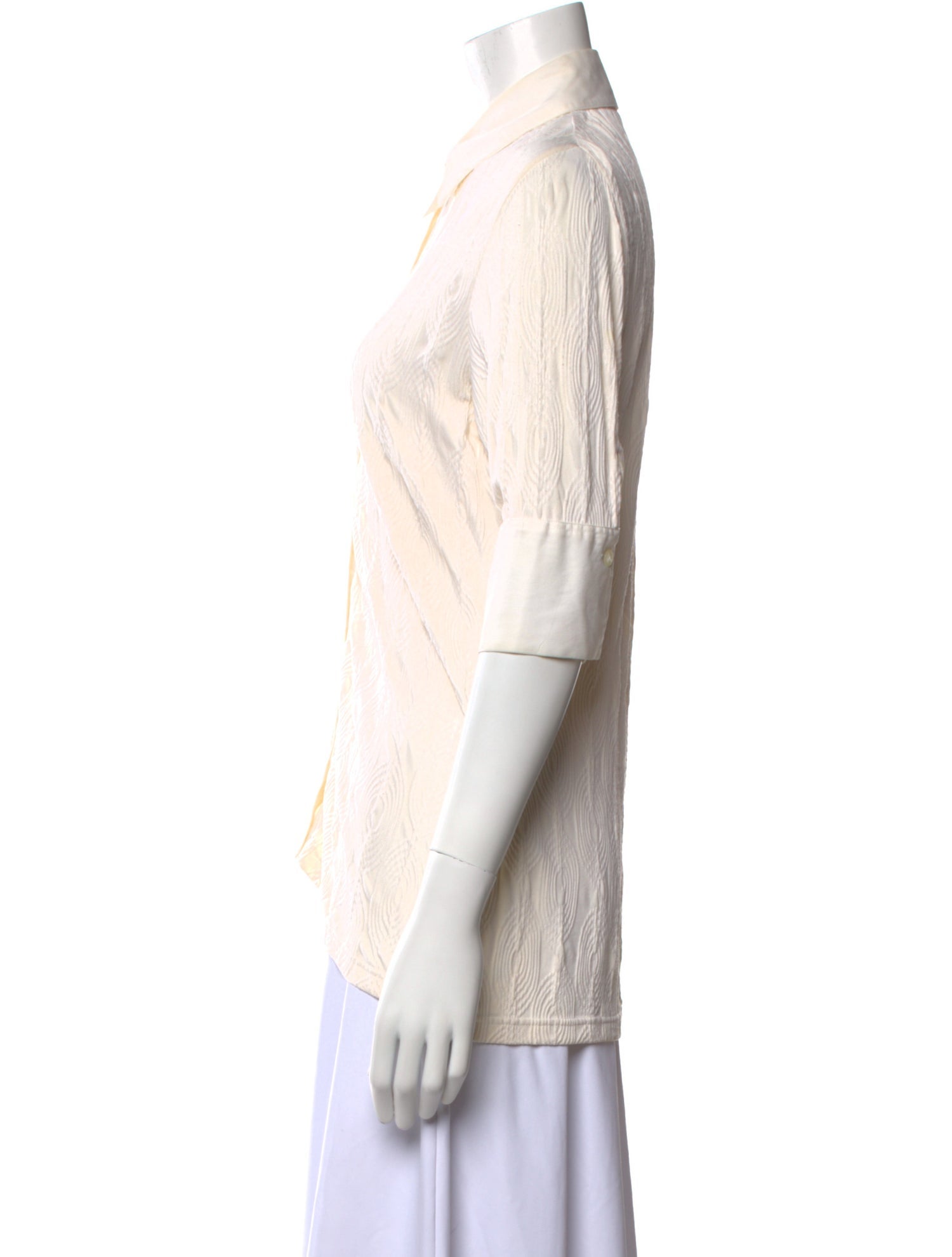 Anne Fontaine Nylon Three-Quarter Sleeve Button-Up Top