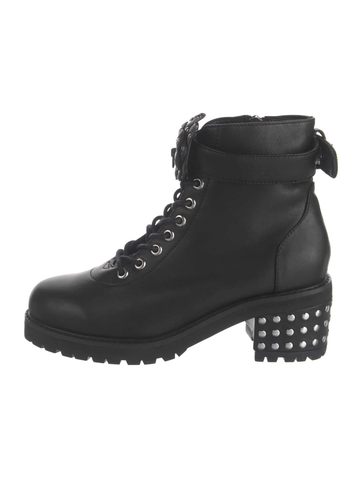 Anne Fontaine Leather Studded Accents Combat Boots