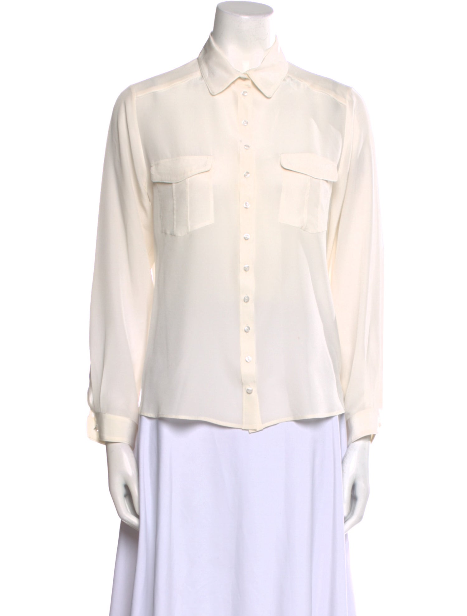 Anne Fontaine Silk Long Sleeve Button-Up Top