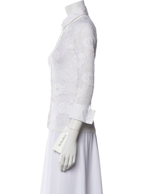 Anne Fontaine Lace Pattern Three-Quarter Sleeve Button-Up Top