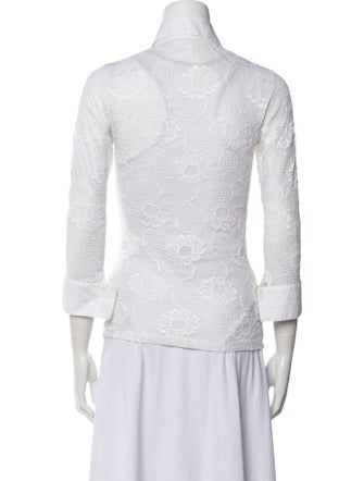 Anne Fontaine Lace Pattern Three-Quarter Sleeve Button-Up Top