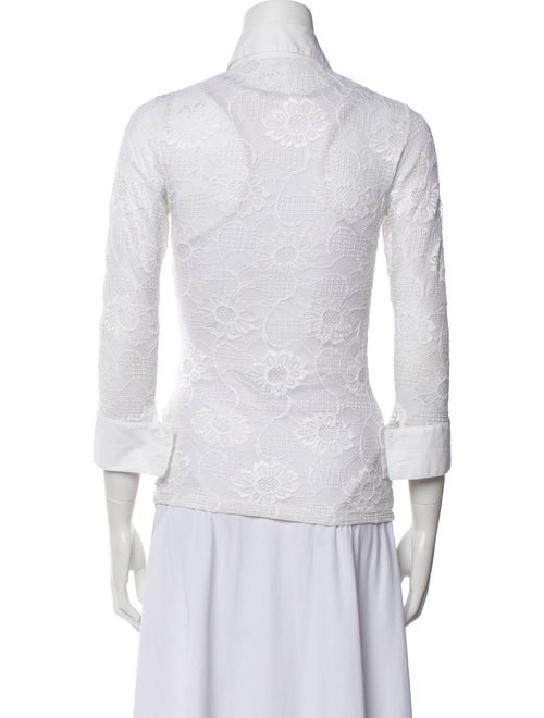 Anne Fontaine Lace Pattern Three-Quarter Sleeve Button-Up Top