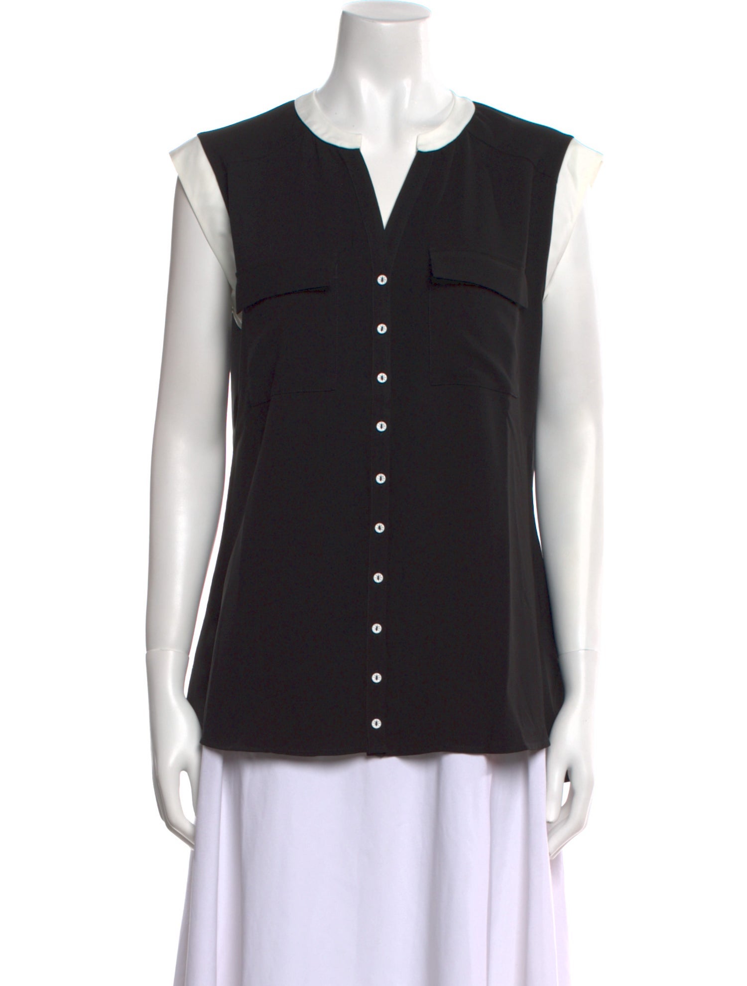 Anne Fontaine V-Neck Sleeveless Button-Up Top