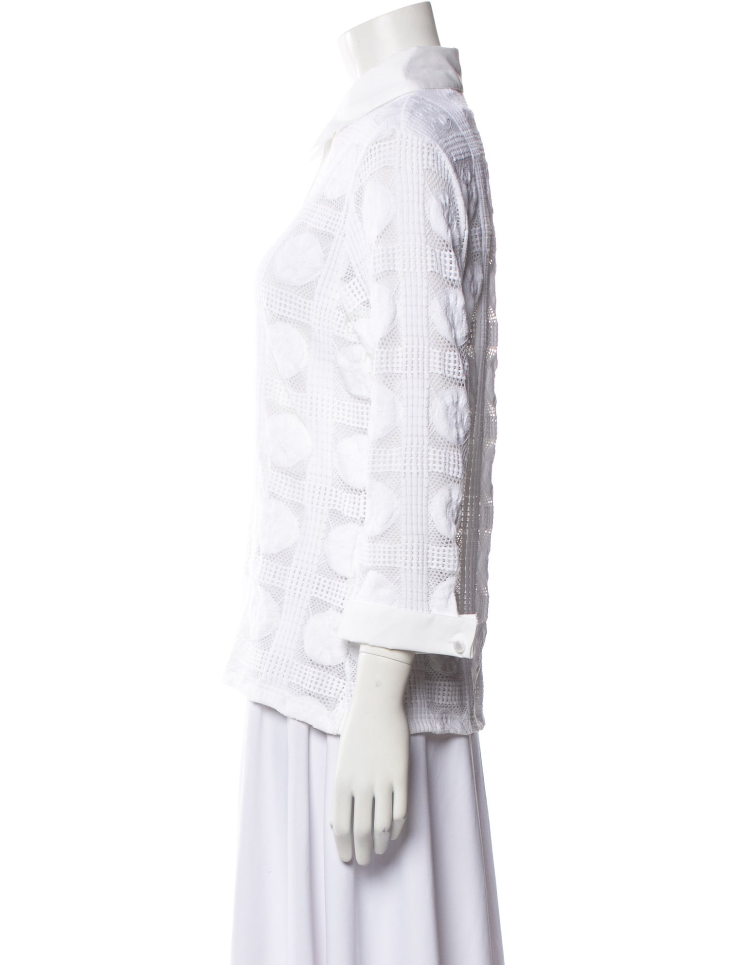 Anne Fontaine Lace Pattern Three-Quarter Sleeve Button-Up Top